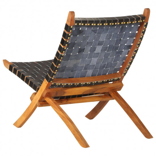 Skladacia relaxačná stolička čierna pravá koža