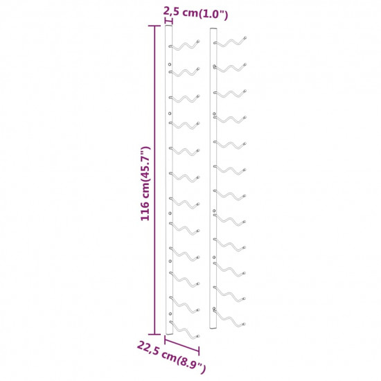 Nástenný stojan na víno na 24 fliaš biely železný