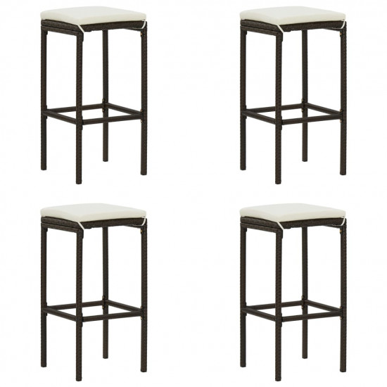 Barové stoličky s vankúšmi 4 ks hnedé polyratan