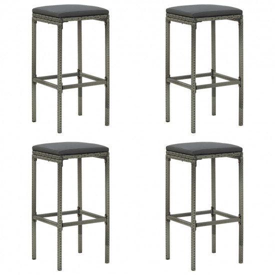 Barové stoličky s vankúšmi 4 ks sivé polyratan