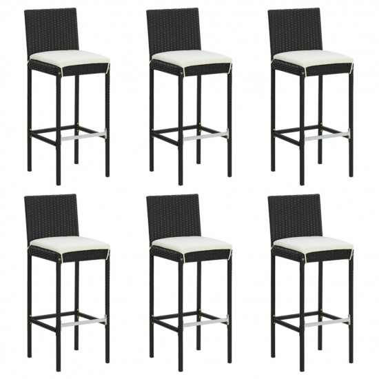 Barové stoličky s vankúšmi 6 ks čierne polyratan