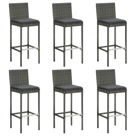 Barové stoličky s vankúšmi 6 ks sivé polyratan