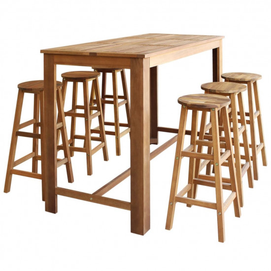 Súprava barového stola a stoličiek, 7 ks masívne akáciové drevo