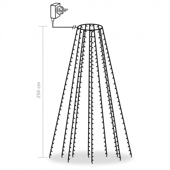 Svetelná sieť na vianočný stromček 250 LED, modrá 250 cm