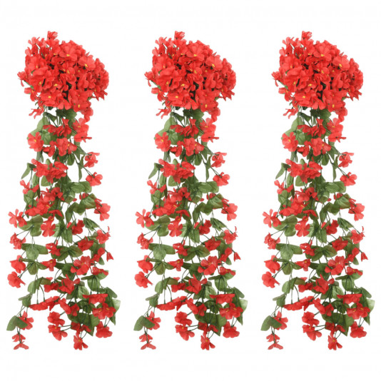 Umelé kvetinové girlandy 3 ks červené 85 cm