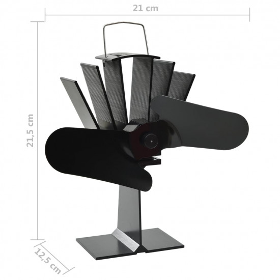 Teplom poháňaný ventilátor na krb s 2 lopatkami čierny