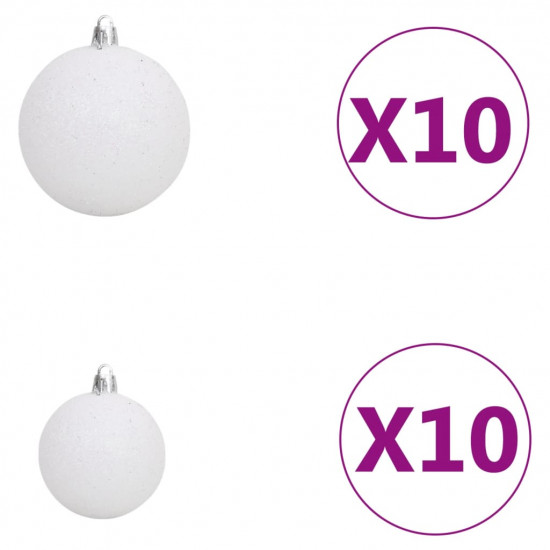 Úzky vianočný stromček 300 LED, zasnežený s guľami 270 cm