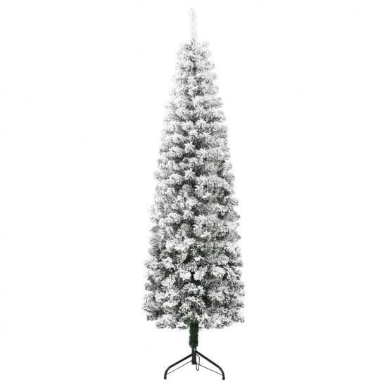 Úzky zasnežený umelý vianočný polovičný stromček 180 cm