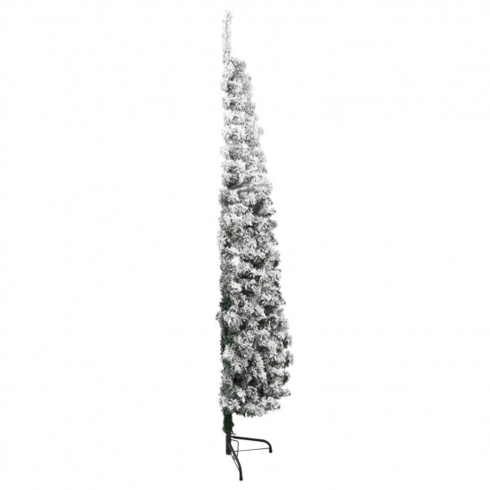 Úzky zasnežený umelý vianočný polovičný stromček 180 cm