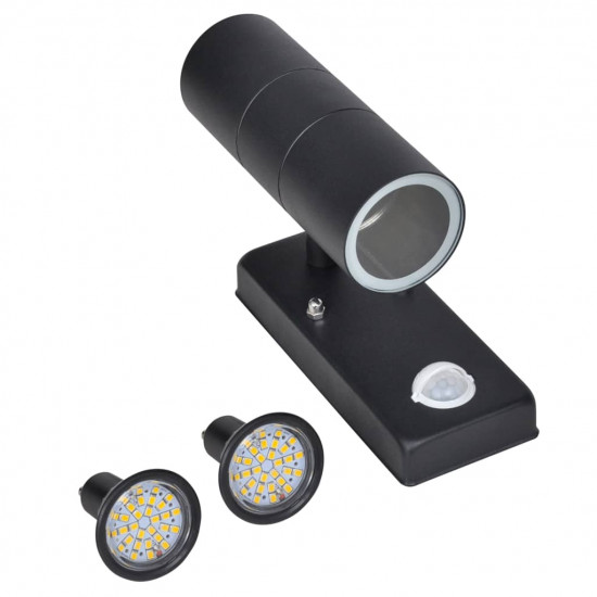 Nástenná LED lampa, nehrdzavejúca oceľ, valec, čierna so senzorom