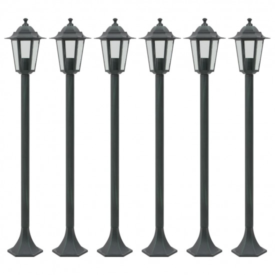 Záhradné stĺpové lampy 6 ks E27 110 cm hliníkové tmavozelené