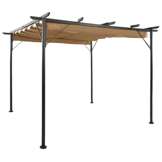 Pergola so zaťahovacou strechou sivohnedá 3x3 m oceľ 180 g/m²