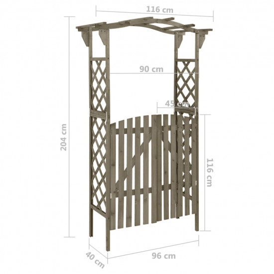 Pergola s bránkou 116x40x204 cm sivá masívne jedľové drevo