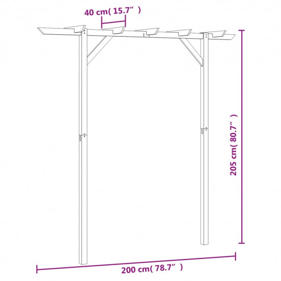 Záhradná pergola 200x40x205 cm, drevo