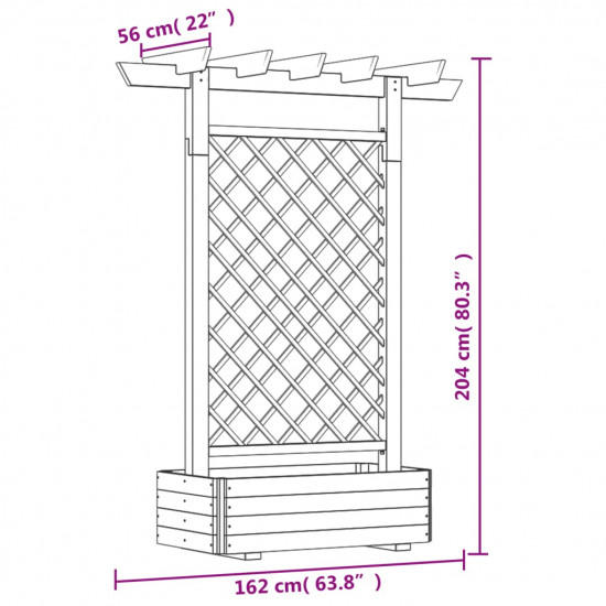 Záhradná pergola s kvetináčom 162x56x204 cm, drevo