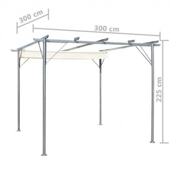 Pergola so zaťahovacou strechou krémovo-biela 3x3 m oceľová