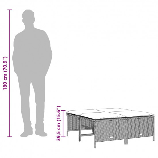 Záhradné taburetky s vankúšmi 4 ks svetlosivé polyratan