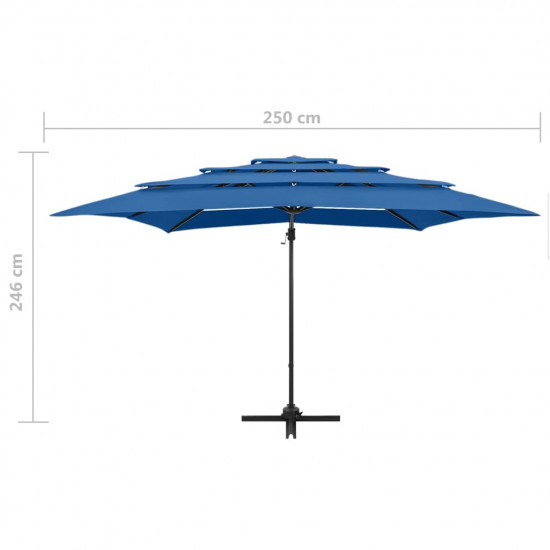 4-stupňový slnečník s hliníkovou tyčou azúrovo-modrý 250x250 cm