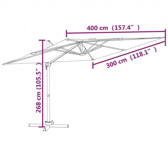 Závesný slnečník s hliníkovou tyčou čierny 400x300 cm