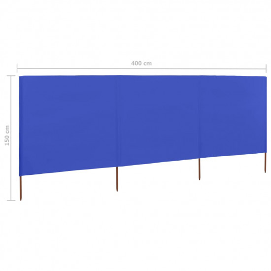 3-panelová zábrana proti vetru látková 400x120 cm azúrovo-modrá