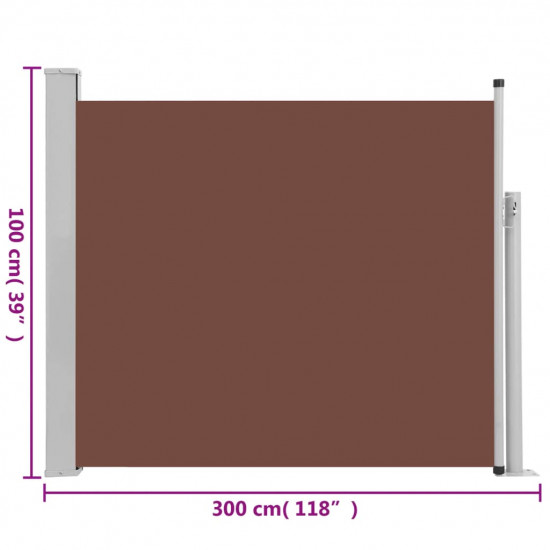 Zaťahovacia bočná markíza na terasu 100x300 cm, hnedá