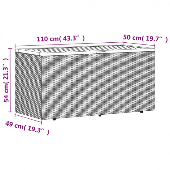 Záhradný úložný box sivý 110x50x54 cm polyratan akáciové drevo