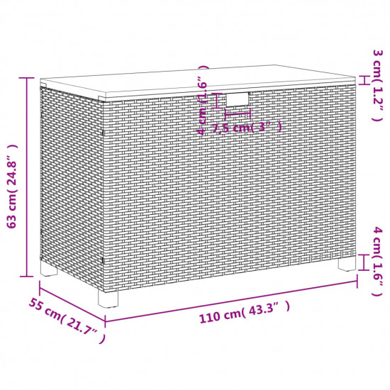 Záhradný úložný box sivý 110x55x63 cm polyratan akáciové drevo