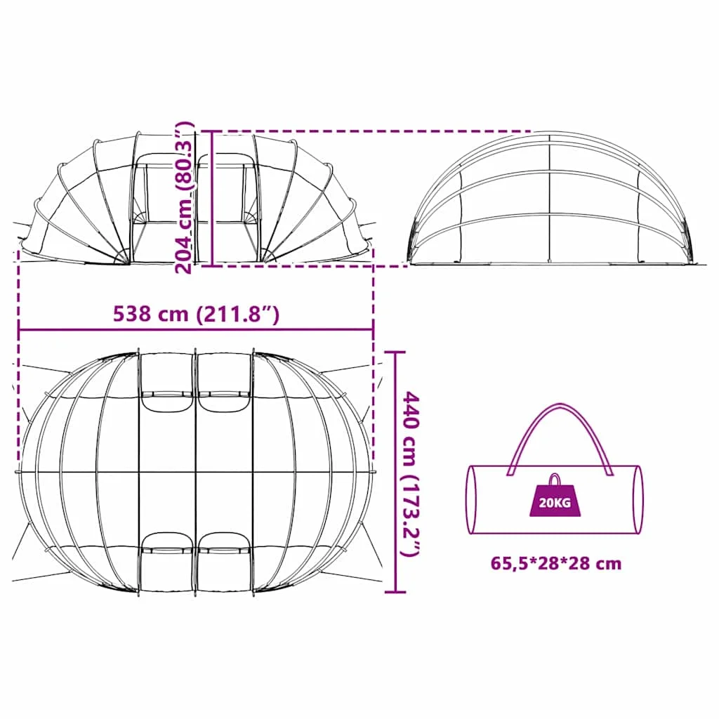 Dómový stan na bazén Priehľadná 538 x 440 x 204 cm PVC