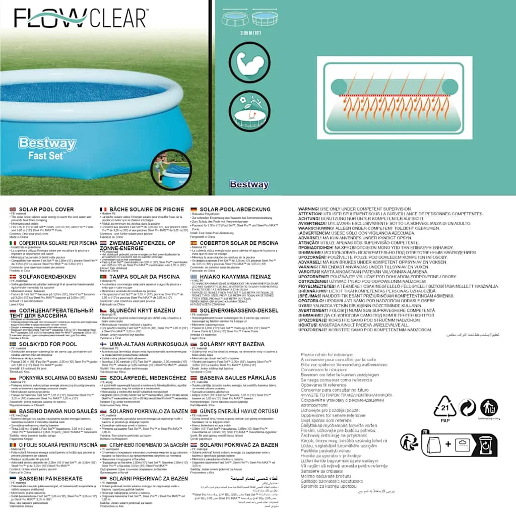Bestway Solárna bazénová plachta Flowclear 305 cm