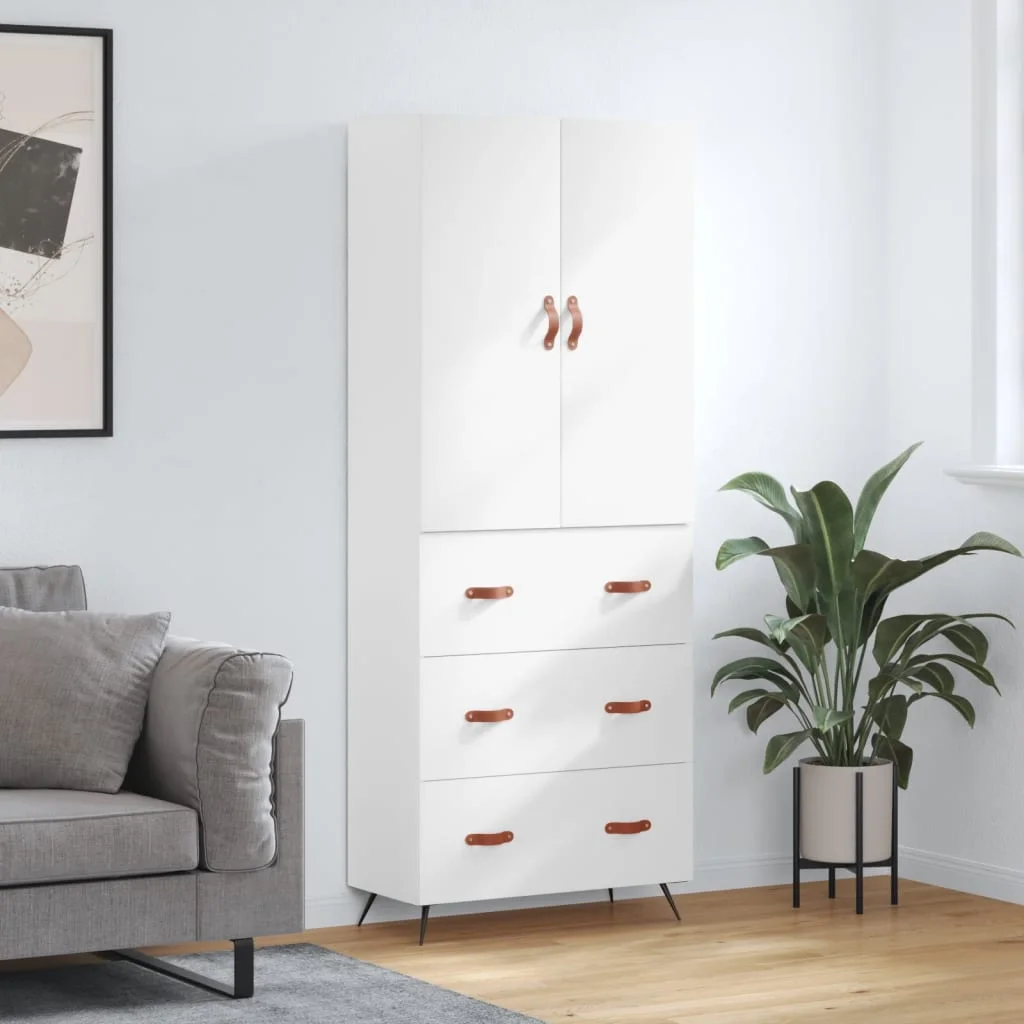 Vysoká skrinka biela 69,5x34x180 cm spracované drevo
