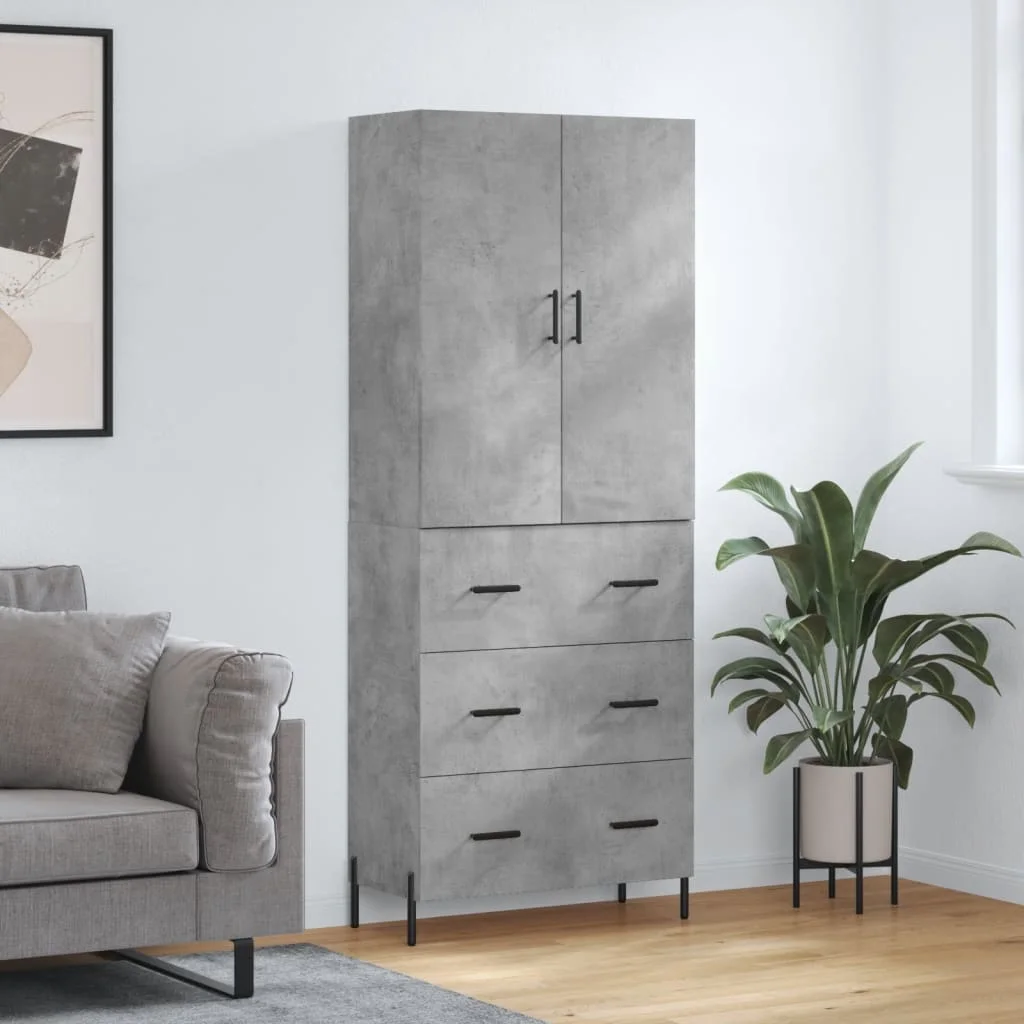 Vysoká skrinka betónová sivá 69,5x34x180 cm spracované drevo