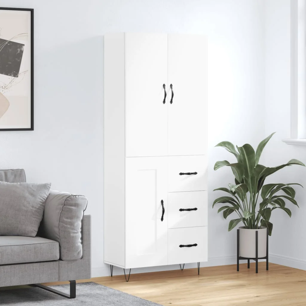 Vysoká skrinka biela 69,5x34x180 cm spracované drevo