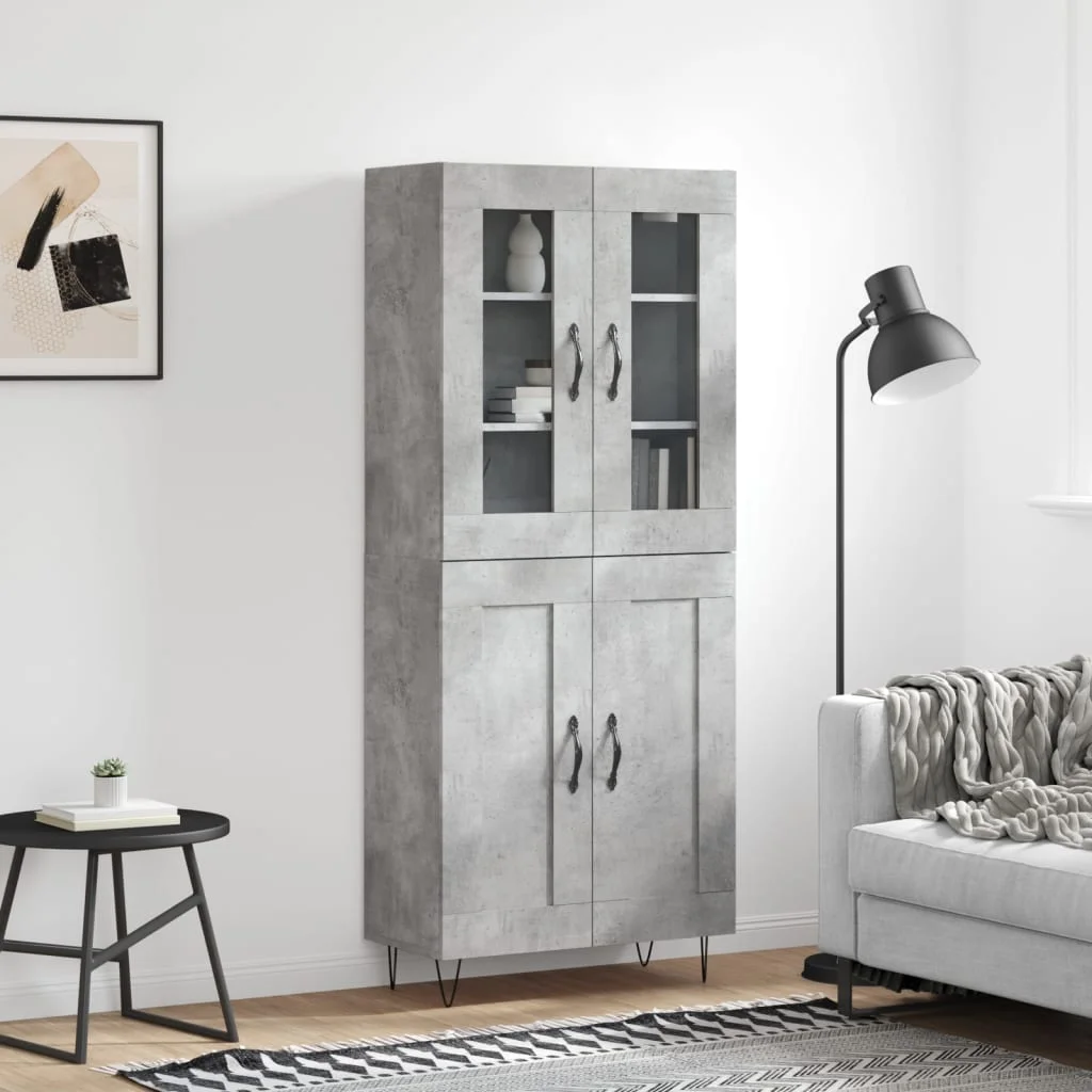 Vysoká skrinka betónová sivá 69,5x34x180 cm spracované drevo