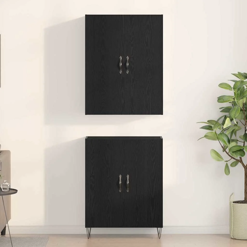 Highboard 2 pcs Čierny dub Konštrukčné drevo a sklo