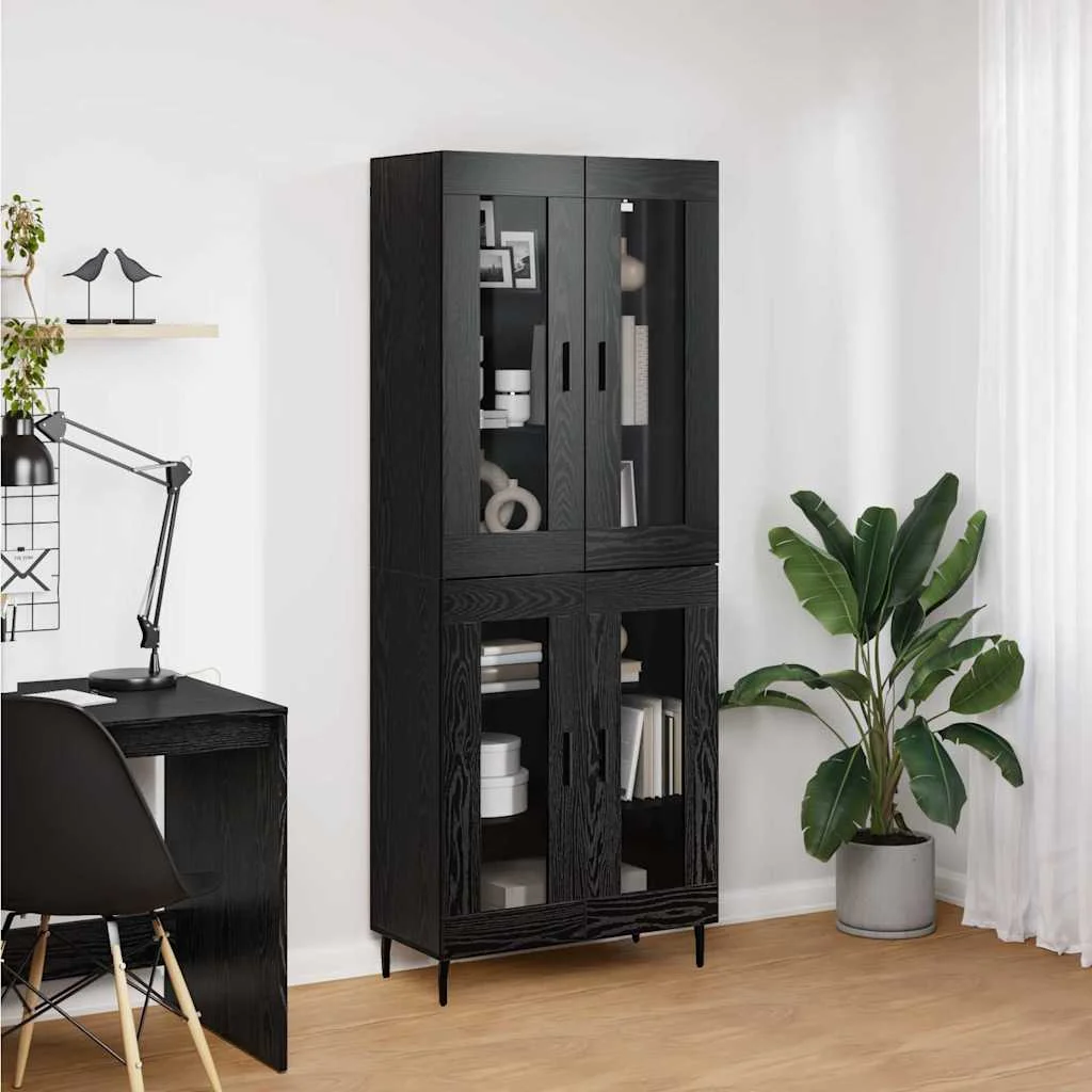 Highboard 2 pcs Čierny dub Drevovláknitá doska a sklo
