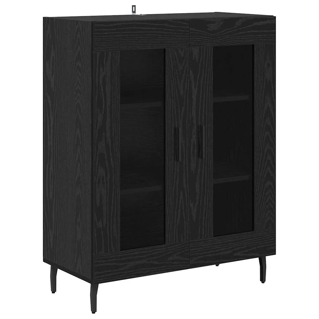 Highboard 2 pcs Čierny dub Drevovláknitá doska a sklo