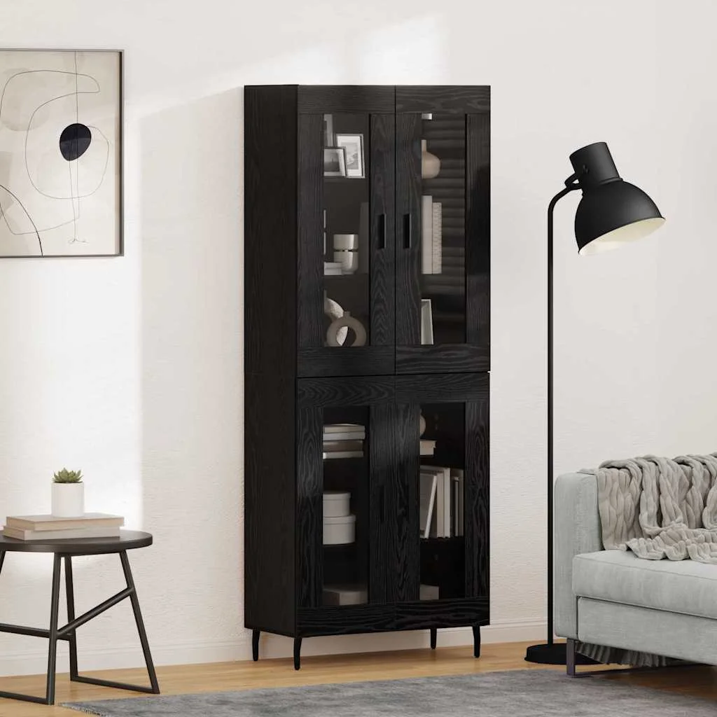 Highboard 2 pcs Čierny dub Drevovláknitá doska a sklo