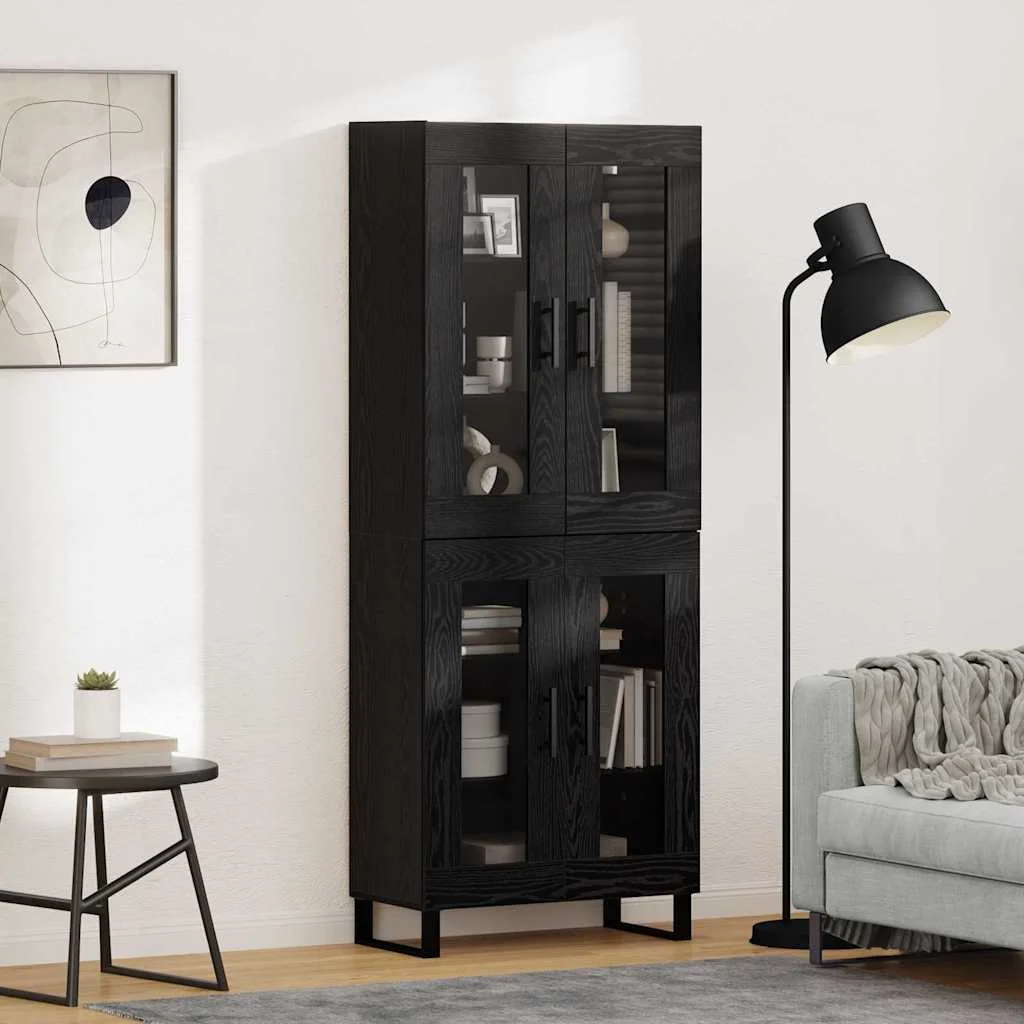 Highboard 2 pcs Čierny dub Drevovláknitá doska a sklo