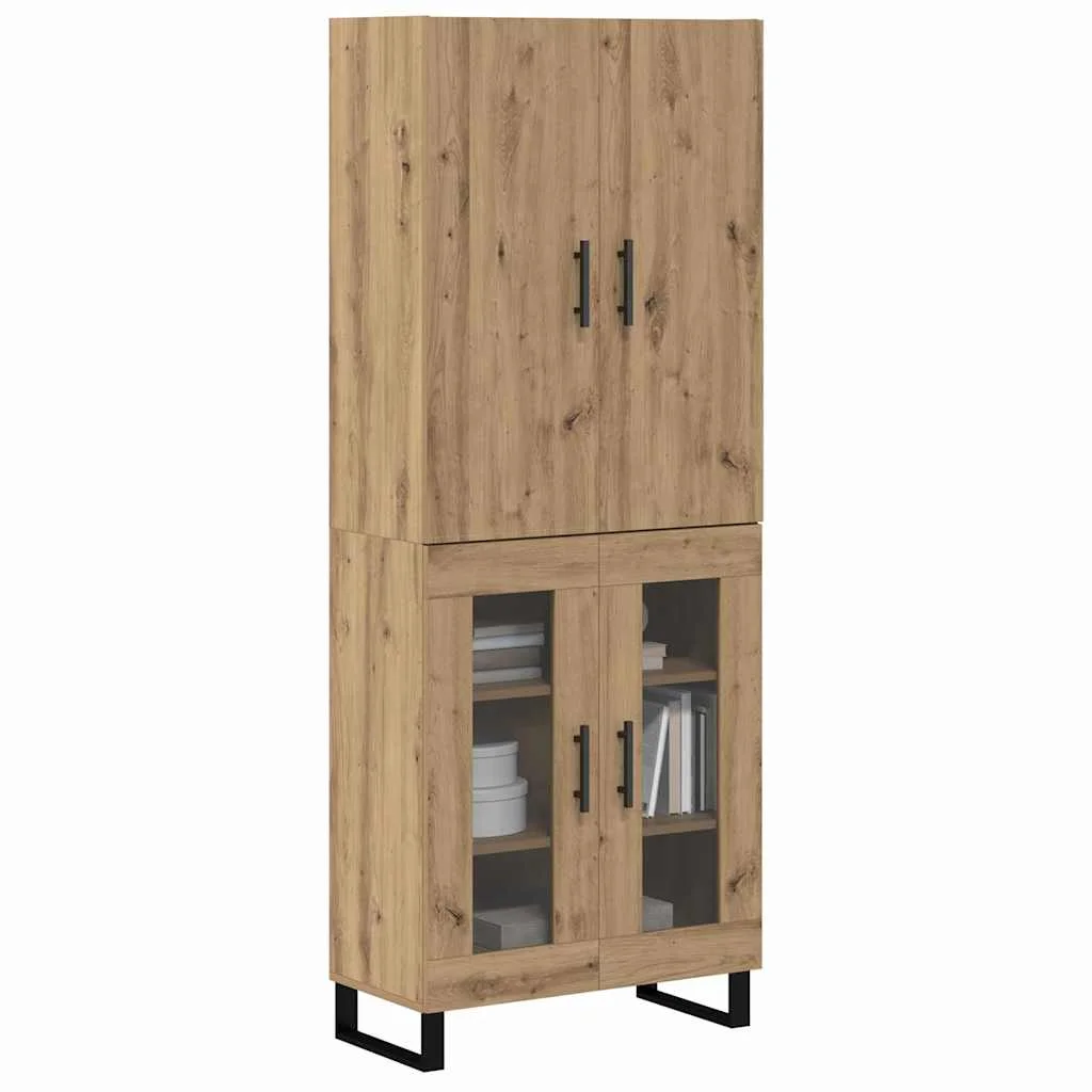 Highboard 2 pcs Remeselný dub Drevovláknitá doska a sklo