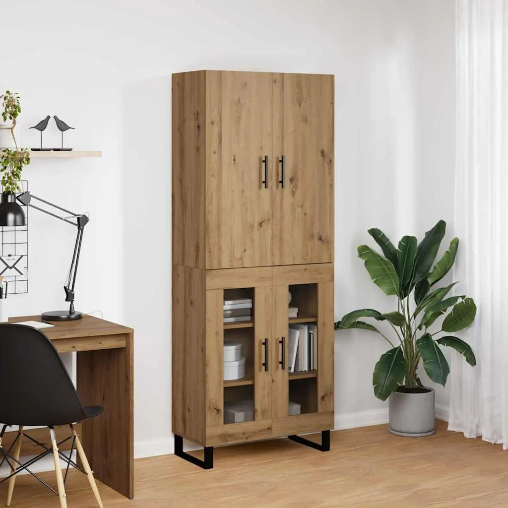 Highboard 2 pcs Remeselný dub Drevovláknitá doska a sklo