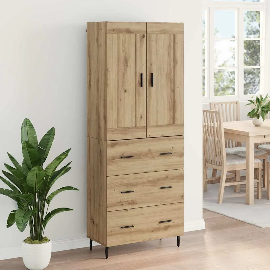Highboard 2 pcs Remeselný dub Drevovláknitá doska a sklo