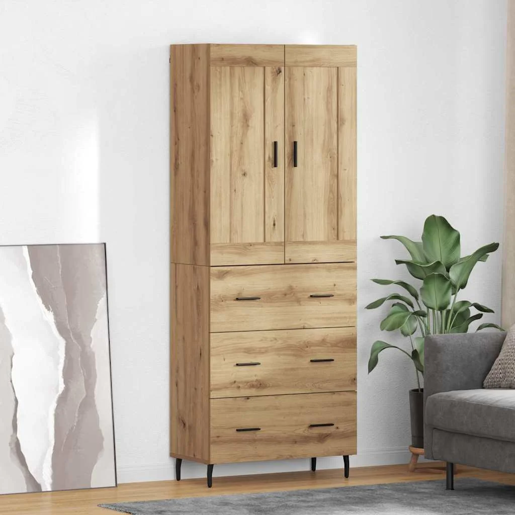 Highboard 2 pcs Remeselný dub Drevovláknitá doska a sklo