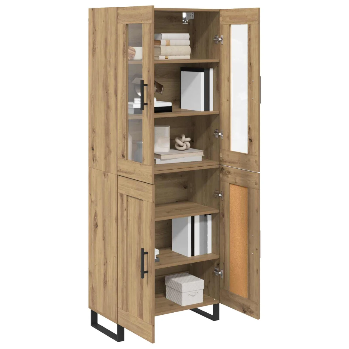 Highboard 2 pcs Remeselný dub Drevovláknitá doska a sklo
