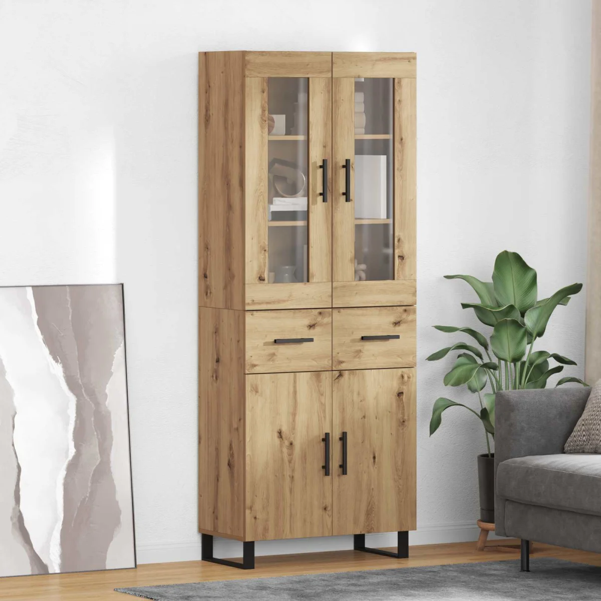Highboard 2 pcs Remeselný dub Drevovláknitá doska a sklo