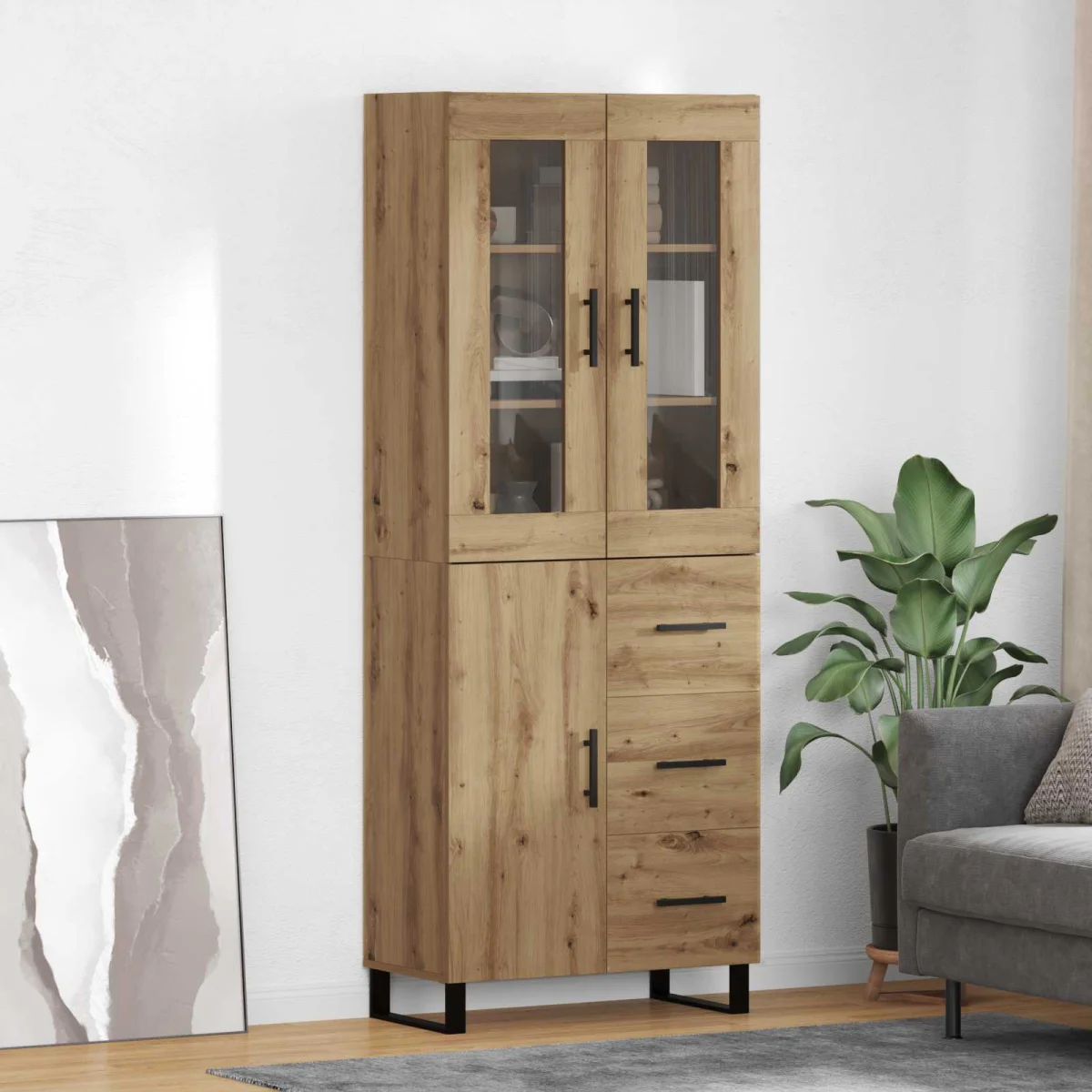 Highboard 2 pcs Remeselný dub Drevovláknitá doska a sklo