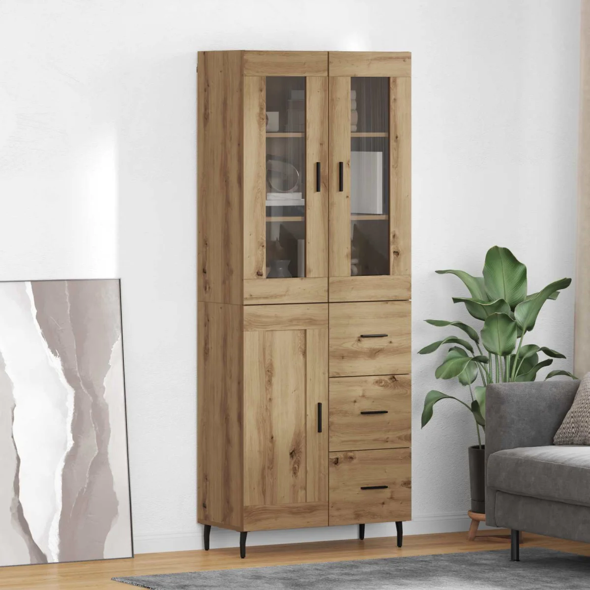 Highboard 2 pcs Remeselný dub Drevovláknitá doska a sklo