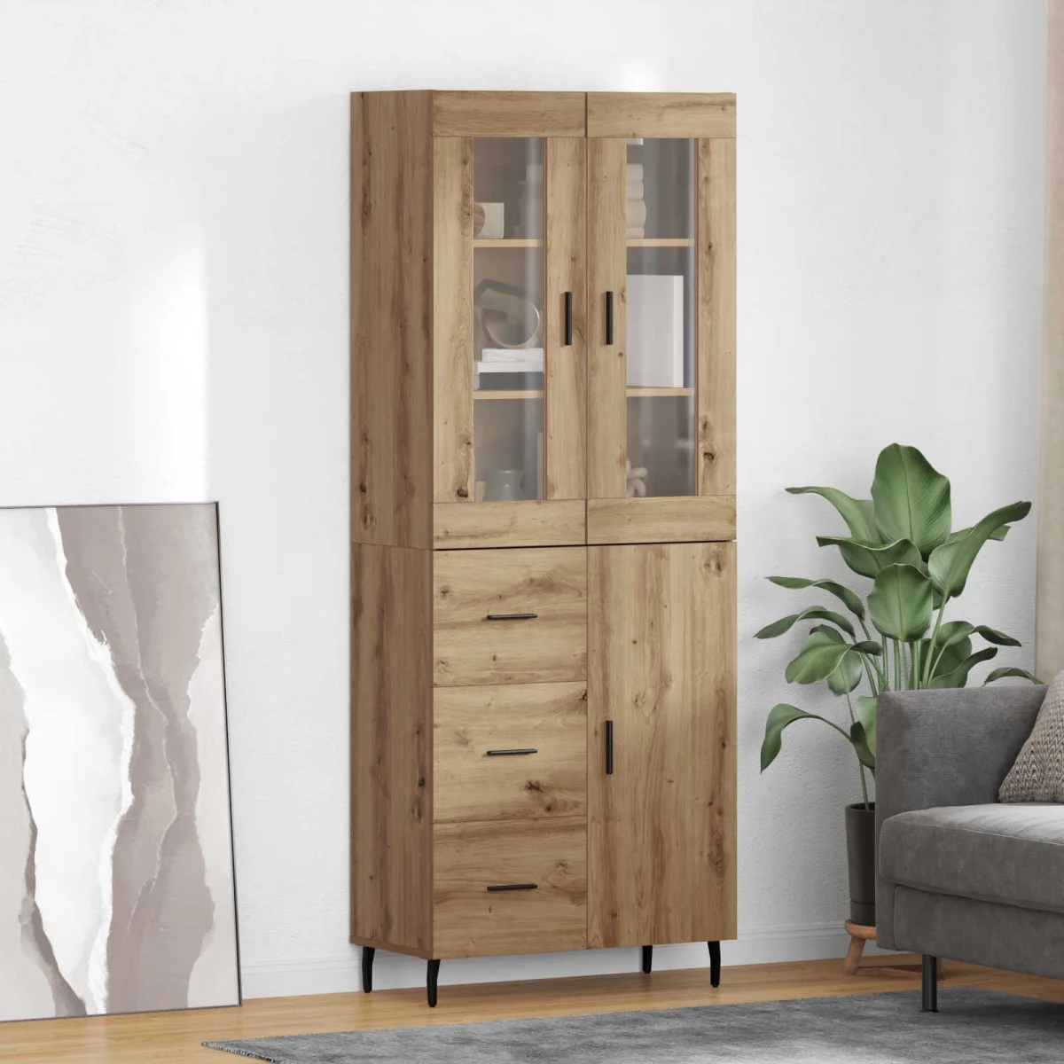 Highboard 2 pcs Remeselný dub Drevovláknitá doska a sklo