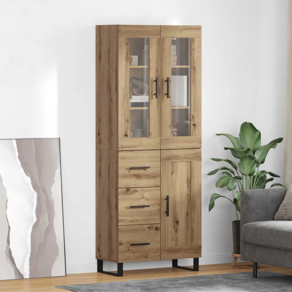 Highboard 2 pcs Remeselný dub Drevovláknitá doska a sklo