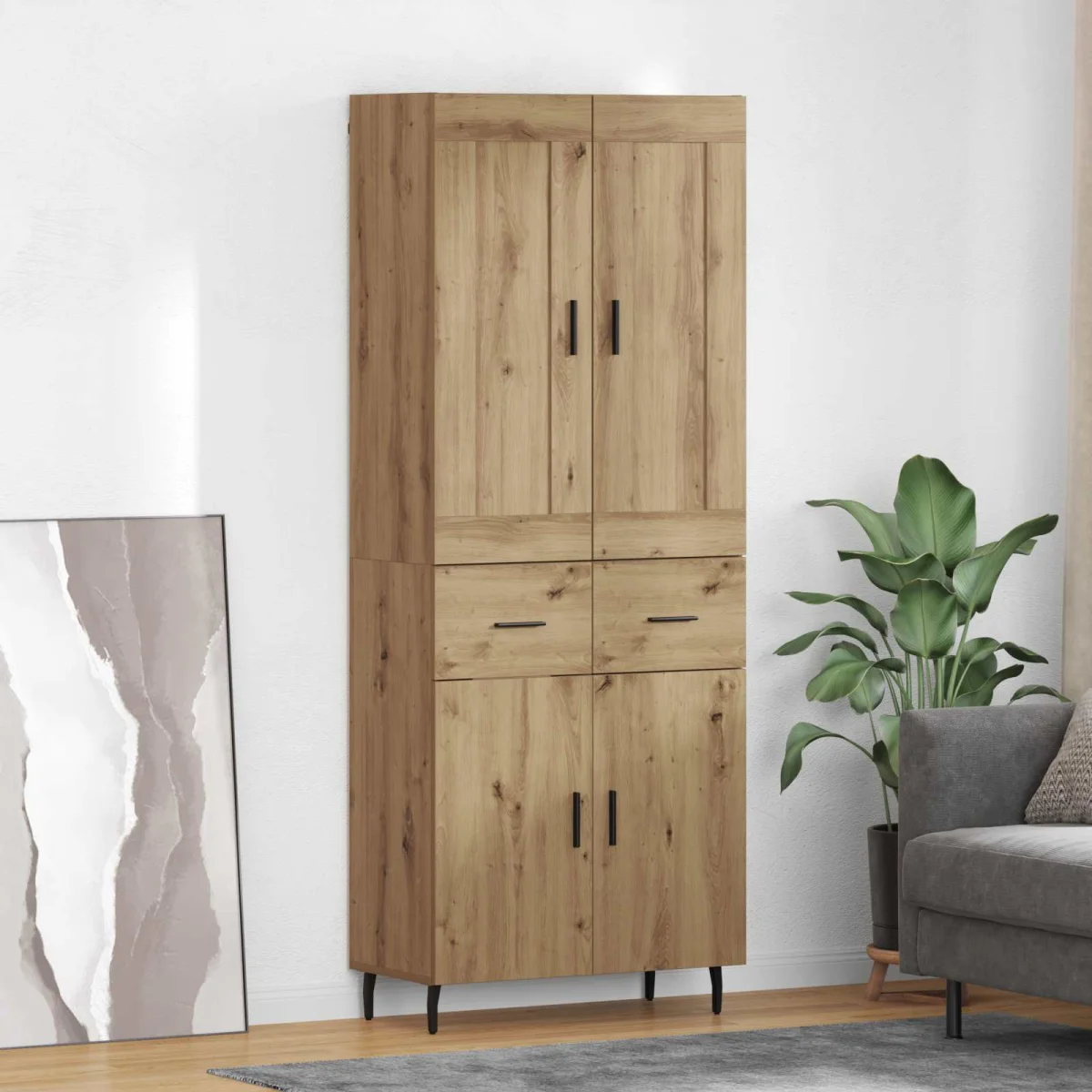 Highboard 2 pcs Remeselný dub Drevovláknitá doska a sklo