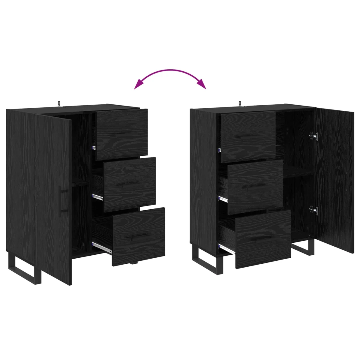 Highboard 2 pcs Čierny dub Drevovláknitá doska a sklo